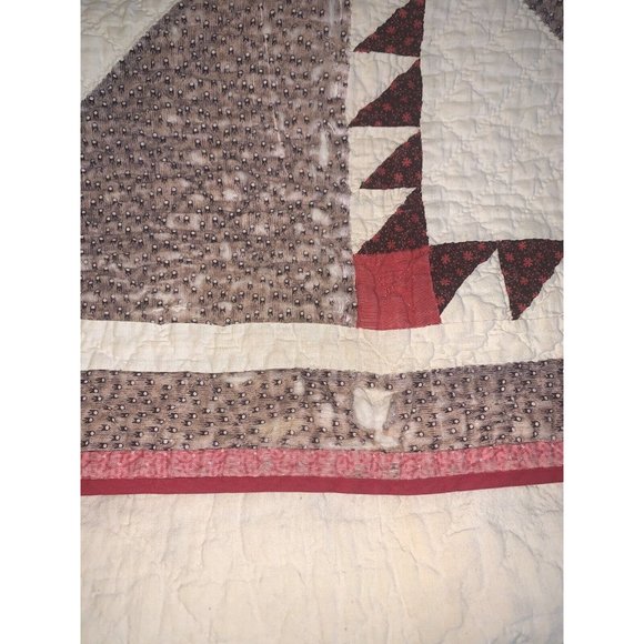 Antique 1920's Lady of the Lake Quilt Large Square Brown Red Hand Stitched Old - Picture 8 of 12